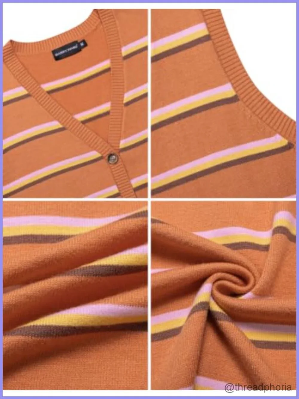 Striped Knit Sleeveless Sweater Vest with Satin Scarf - Polyester Blend,